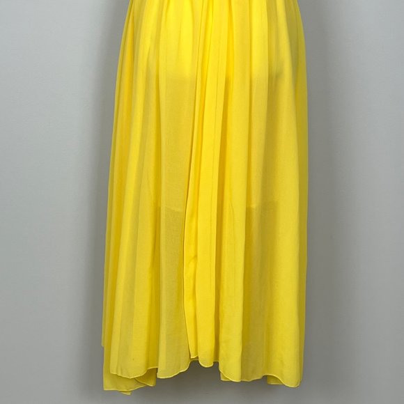 Fu Xiang Yi NEW Womens Yellow Chiffon Long Dress Sleeveless V Neck size Medium - Picture 7 of 9